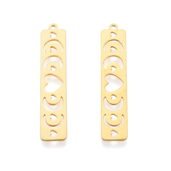 

PandaHall 201 Stainless Steel Pendants, Laser Cut, Rectangle with Heart & Moon, Real 18K Gold Plated, 40x8x1mm, Hole: 1.5mm 201 Stainless...
