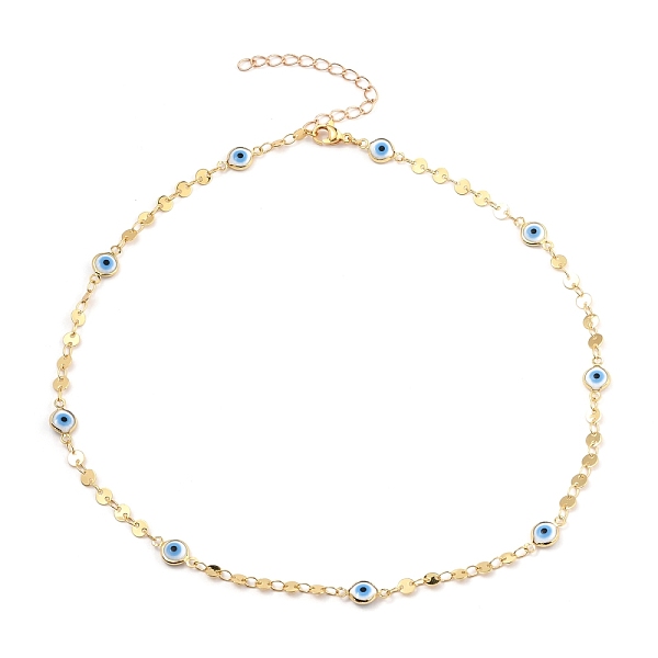 

PandaHall Evil Eye Brass Enamel Link Chain Necklaces, with Flat Sequin Chains and 304 Stainless Steel Lobster Claw Clasps, Golden, 15-7/8..., White