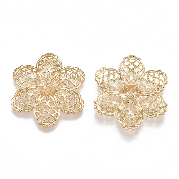 

PandaHall Brass Fancy Bead Caps, 6-Petal Flower, Nickel Free, Real 18K Gold Plated, 27x24.5x3mm, Hole: 1.4mm Brass