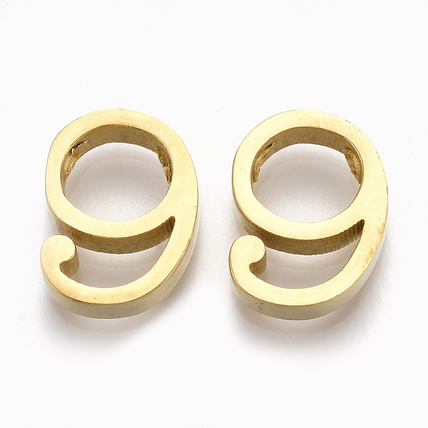 PandaHall 304 Stainless Steel Pendants, Number, Golden, Num.9, 13x10x3mm, Hole: 1.8mm 304 Stainless Steel Number