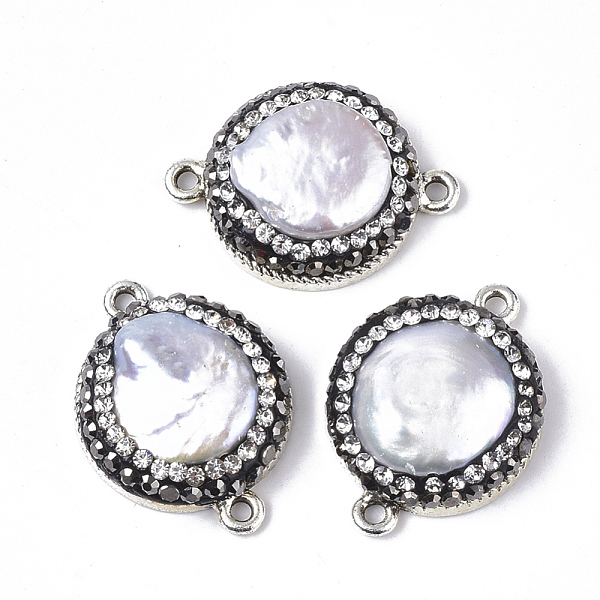 

PandaHall Natural Cultured Freshwater Pearl Links connectors, with Alloy Findings and Polymer Clay Rhinestone, Flat Round, Antique Silver..., Black
