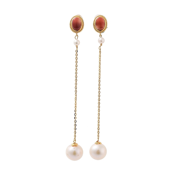 

PandaHall Round Natural Pearl Stud Earrings for Women, Oval Natural Agate Sterling Silver Dangle Earrings, Real 18K Gold Plated, 75x9.5mm...
