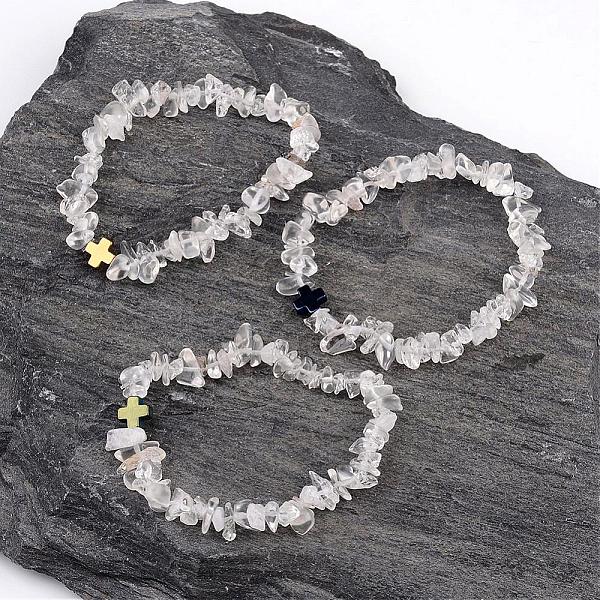

PandaHall Natural Crystal Chip Bead Stretch Bracelets, with Non-magnetic Hematite Cross Beads, Clear, 53mm Quartz Crystal Clear