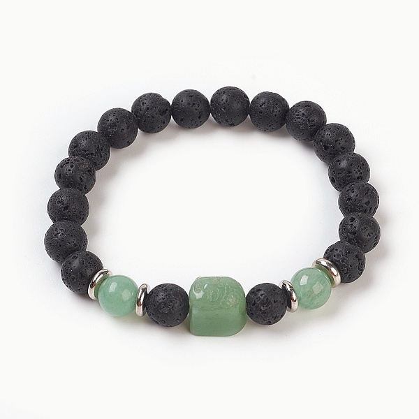 

PandaHall Dyed Natural Lava Rock Stretch Bracelets, with Gemstone Beads and Brass Bead Spacer, Round with Buddha Head, 2 inch(5.2cm) Mixed...