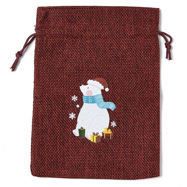 

PandaHall Christmas Theme Jute Cloth Storage Bags, Rectangle Drawstring Bags, FireBrick, Bear, 18x13x0.4cm Jute Bear Red