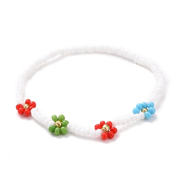 

PandaHall Handmade Daisy Flower Baking Paint & Dyed Glass Seed Beaded Stretch Bracelets, for Women Girls, Crimson, Inner Diameter: 2 inch..., Pink