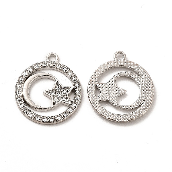 

PandaHall Alloy Crystal Rhinestone Pendants, Flat Round with Moon & Star Pattern Charm, Platinum, 23x20x2mm, Hole: 1.8mm Alloy+Rhinestone..., Clear