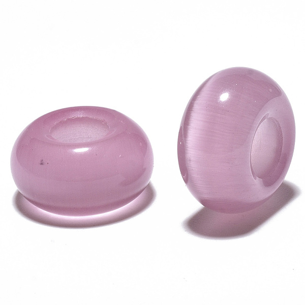 

PandaHall Cat Eye European Beads, Large Hole Beads, Rondelle, Pink, 14x7mm, Hole: 5~6mm Cat Eye Rondelle Pink