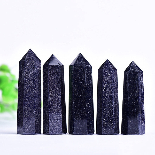 

PandaHall Synthetic Blue Goldstone Point Tower Wands, for Energy Balancing Meditation Therapy Decors, Hexagonal Prism, 60~70mm Blue...