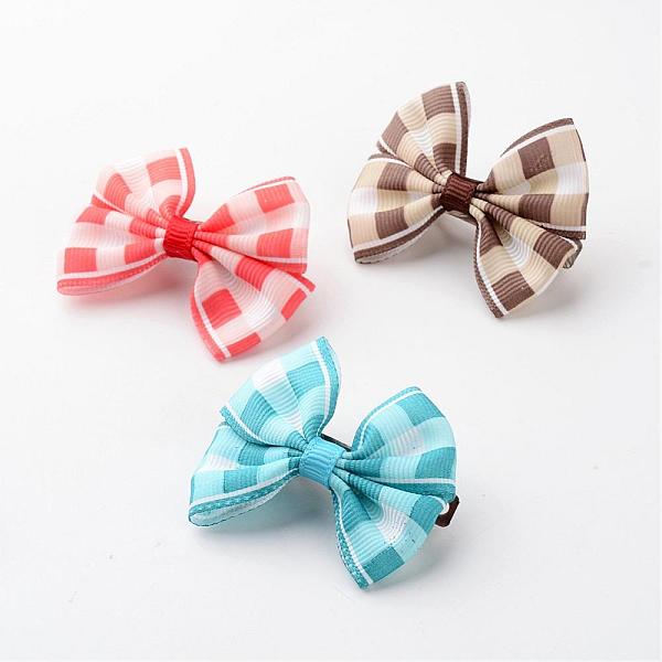 

PandaHall Iron Hair Barrette, with Handmade Woven Bowknot, Platinum, Mixed Color, 56x42x16mm Cloth Multicolor
