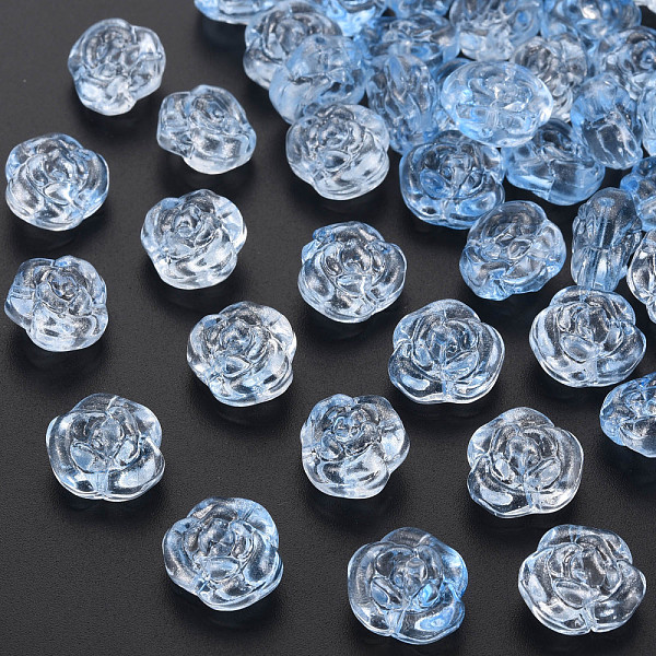 

PandaHall Transparent Baking Painted Glass Beads, Rose, Light Sky Blue, 12.5x14x9mm, Hole: 1.2mm Glass Flower