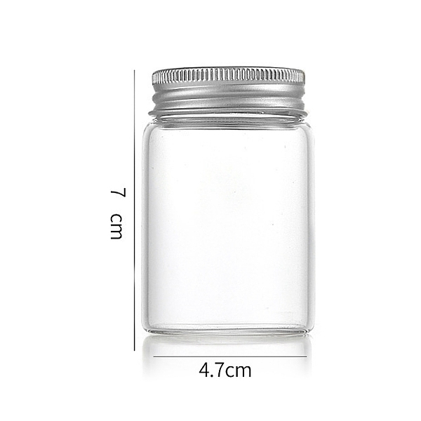

PandaHall Column Glass Screw Top Bead Storage Tubes, Clear Glass Bottles with Aluminum Lips, Silver, 4.7x7cm, Capacity: 90ml(3.04fl. oz)...