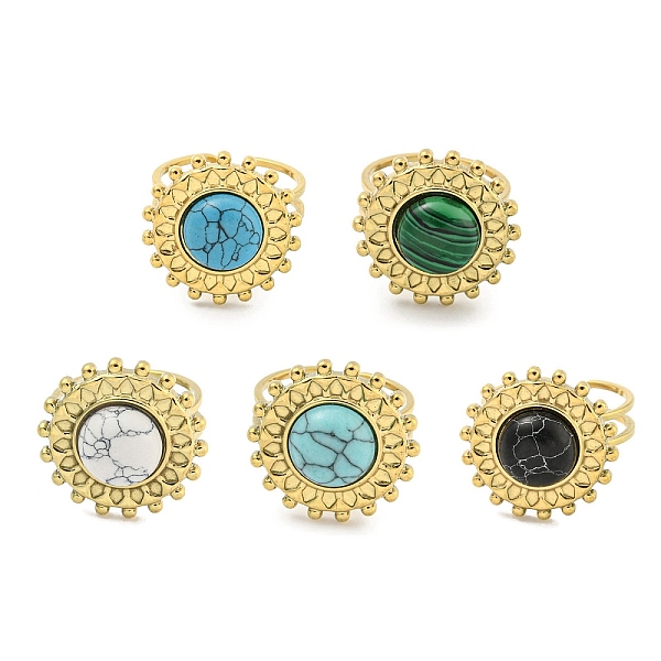 

PandaHall Ion Plating(IP) 304 Stainless Steel Synthetic Gemstone Cuff Rings, Flower Open Rings for Women, Flower, Real 18K Gold Plated...