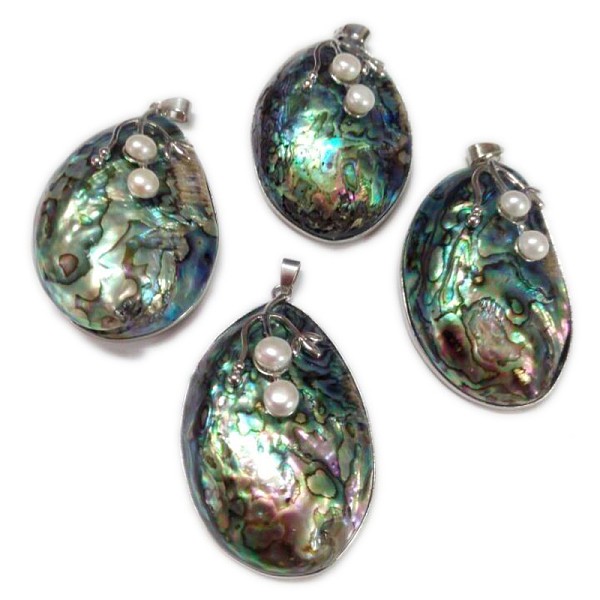 PandaHall Paua Shell Pendants, with Freshwater Pearl Beads and Brass Pendant Settings, Drop, Platinum Metal Color, Colorful...