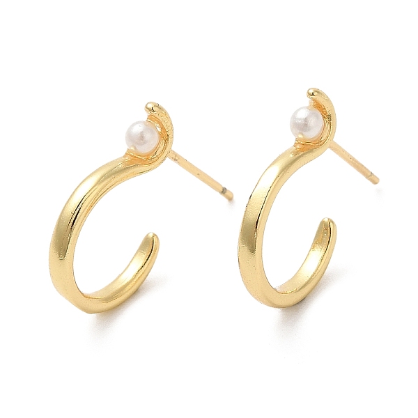 

PandaHall Rack Plating Brass Round Stud Earrings with Plastic Pearl Beaded, Lead Free & Cadmium Free, Real 18K Gold Plated, 16x2mm Brass...