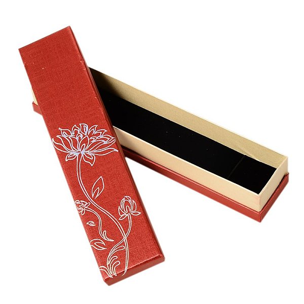 

PandaHall Rectangle Shaped Cardboard Necklace Boxes for Gifts Wrapping, with Sponge, with Flower Lotus Design, Red, 224x49x36mm Paper...