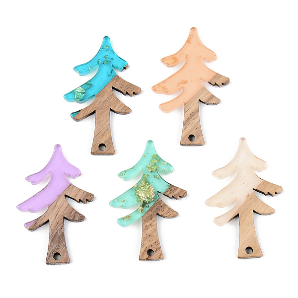 

PandaHall Transparent Resin & Walnut Wood Pendants, with Gold Foil, Christmas Tree, Mixed Color, 38x24.5x3mm, Hole: 2mm Resin+Wood Tree..., Multicolor