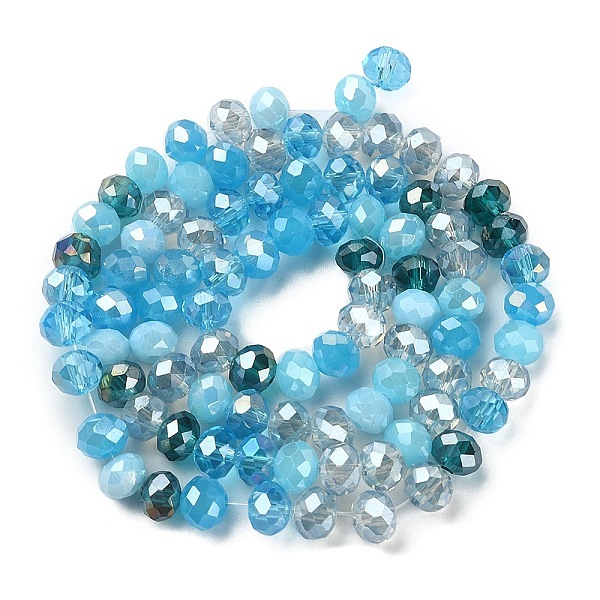 

PandaHall Electroplate Glass Beads Strands, Faceted, Rondelle, Deep Sky Blue, 5.5~6x5mm, Hole: 1mm, about 90~92pcs/strand, 16.54 inch~16.93...
