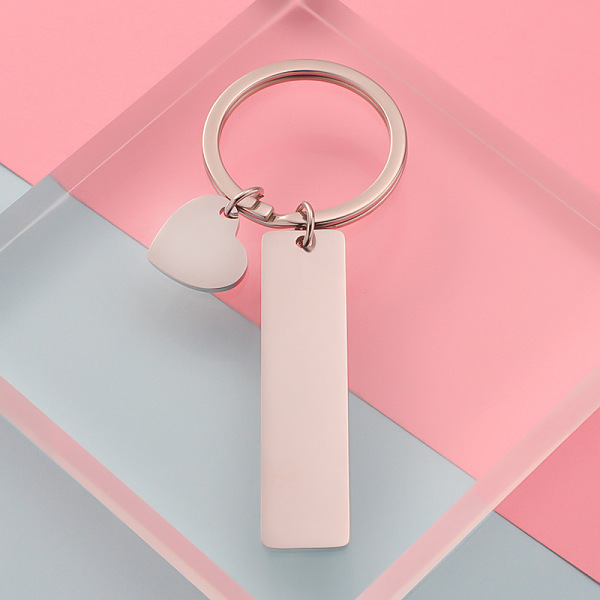 

PandaHall 304 Stainless Steel Keychain, with Key Rings, Rectangle with Heart, Stainless Steel Color, 80mm Stainless Steel Rectangle