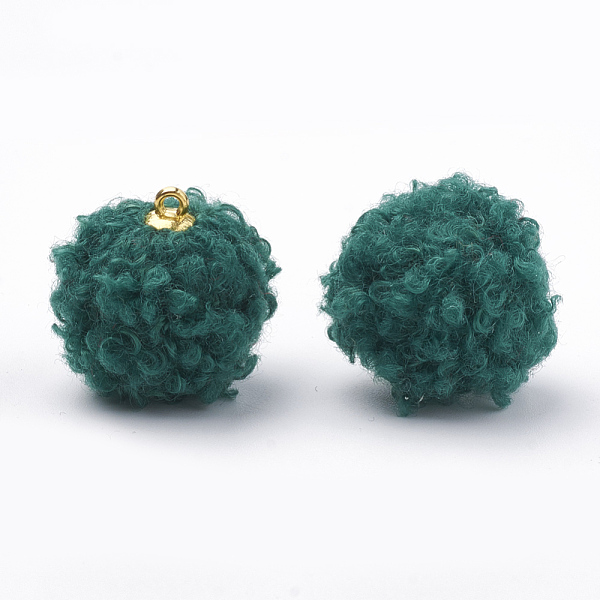 

PandaHall Handmade Cloth Fabric Covered Pendants, with Golden Tone Alloy Findings, Round, Teal, 19~20.5x17mm, Hole: 2mm Velvet Round Cyan