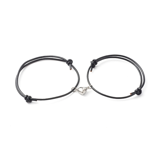 

PandaHall Magnetic Alloy Heart Charm Bracelet Sets for Valentine's Day, with Adjustable Cowhide Cord, Platinum, 0.15cm, Inner Diameter...