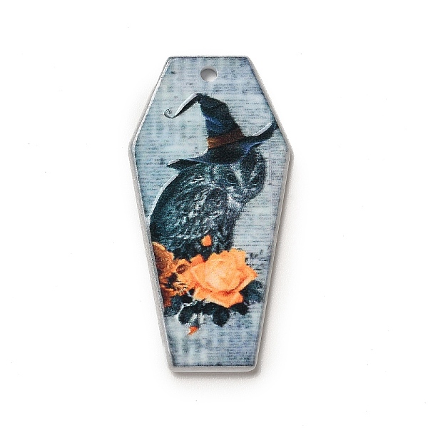 

PandaHall Halloween Printed Acrylic Pendants, Coffin Charm, Owl, 41x21x2.5mm, Hole: 1.8mm Acrylic Owl