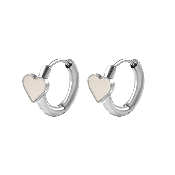 

PandaHall Natural Shell Heart Hoop Earrings, 304 Stainless Steel Earrings, Stainless Steel Color, 11x6mm Shell Heart