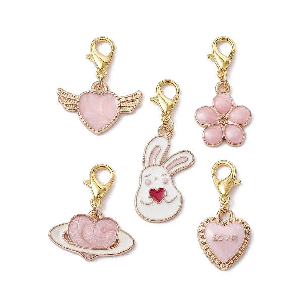 

PandaHall Valentine's Day Theme Alloy Enamel Pendant Decoration, with Alloy Lobster Claw Clasps, Heart/Rabbit/Flower, Golden, 25.5~38mm..., Pink