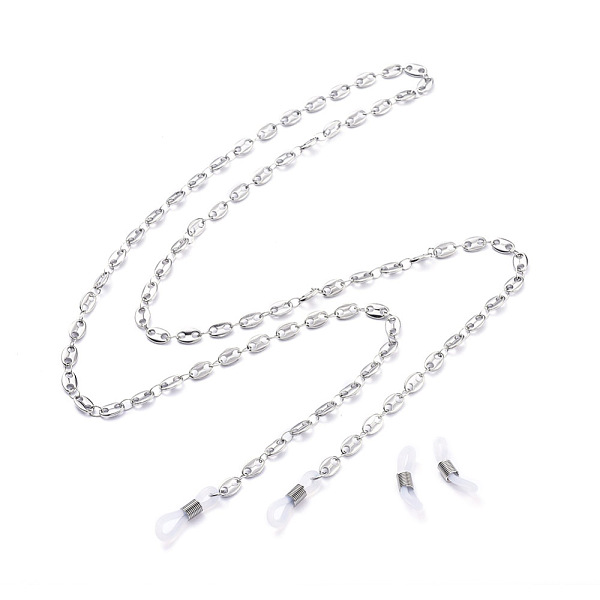 PandaHall Eyeglasses Chains, Neck Strap for Eyeglasses, with 304 Stainless Steel Coffee Bean Chains and Rubber Loop Ends, Stainless Steel...