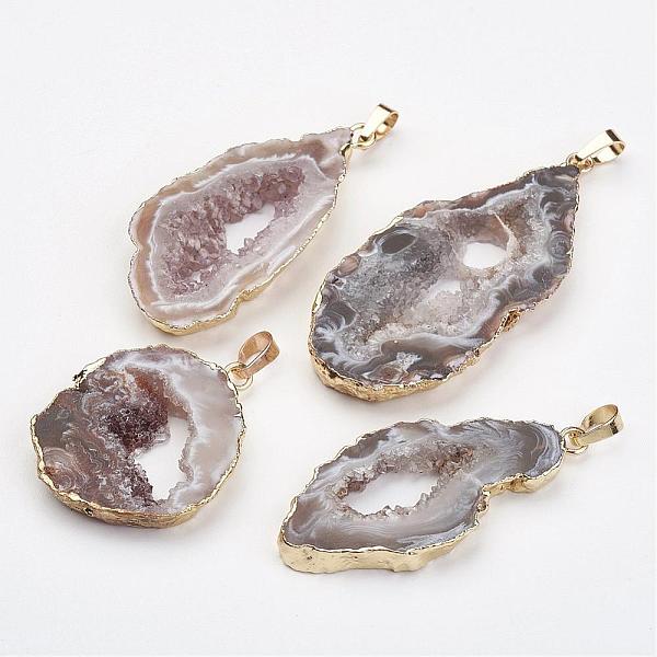 

PandaHall Natural Geode Agate Pendants, with Brass Findings, Nuggets, Golden, 38~65x18~40x5~6mm, Hole: 5x7mm Natural Agate Nuggets