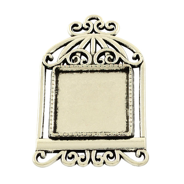 

PandaHall Tibetan Style Alloy Pendant Cabochon Settings, Cage with Square Tray, Cadmium Free & Lead Free, Antique Silver, 48x29x2.5mm, Hole...