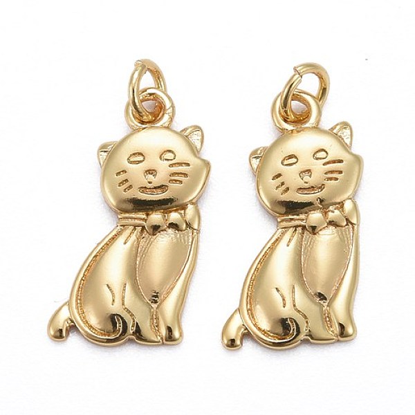 

PandaHall Brass Pendants, Long-Lasting Plated, with Jump Rings, Cat, Real 18K Gold Plated, 18x9x1.5mm, Jump Ring: 5x0.7mm, Inner Diameter...