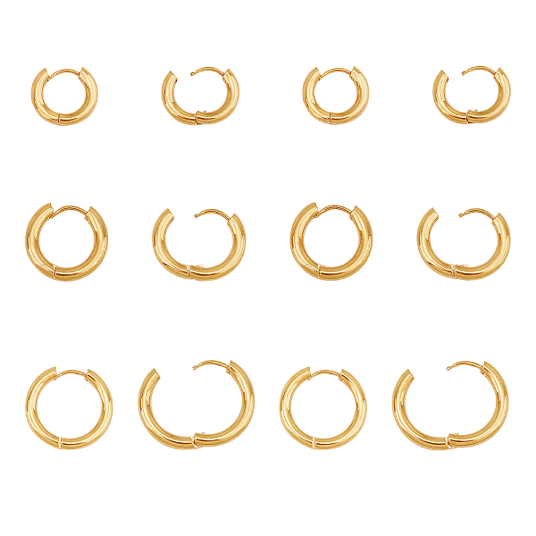 

PandaHall UNICRAFTALE about 12pcs 14/16/21mm Hypoallergenic Earrings Golden Surgical Stainless Steel Huggie Hoop Earring Ring Earring...