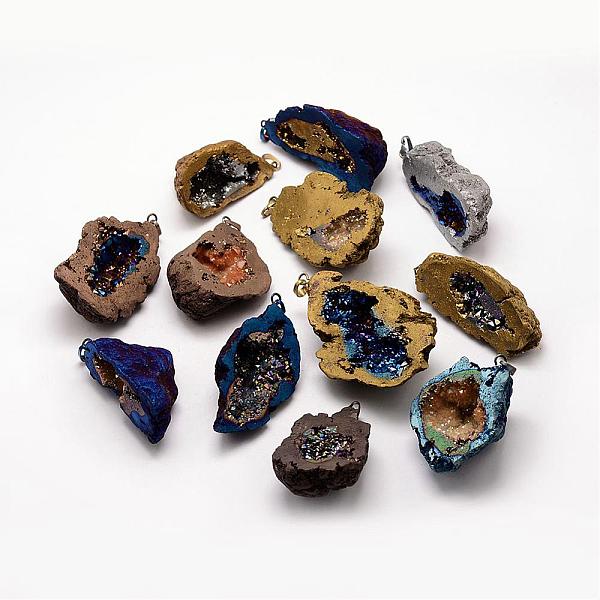 

PandaHall Electroplated Natural Geode Druzy Agate Big Pendants, with Brass Findings, Nuggets, Two Tone, Mixed Color, 45~70x21~50x21~28mm..., Multicolor