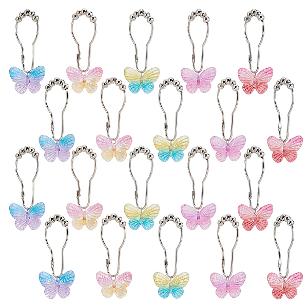 PandaHall Olycraft 20Pcs 5 Colors Iron Shower Curtain Rings for Bathroom, with Two Tone Transparent Acrylic Pendants, Butterfly, Mixed Color... PandaHall Olycraft 20Pcs 5 Colors Iron Shower Curtain Rings for Bathroom, with Two Tone Transparent Acrylic Pendants, Butterfly, Mixed Color...
