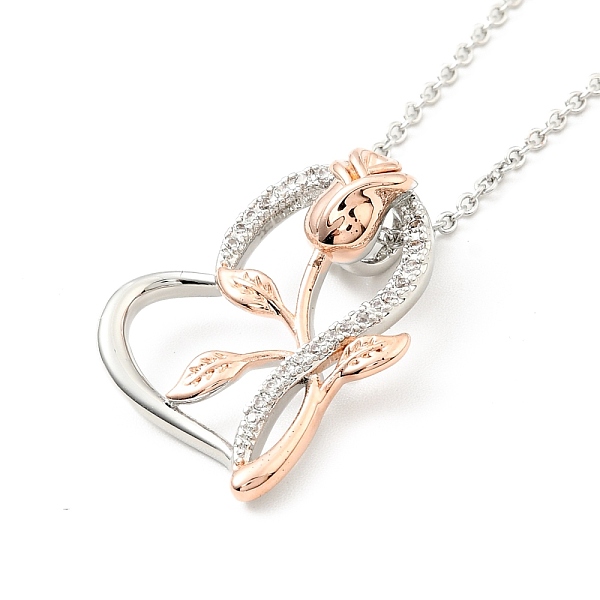 

PandaHall Clear Cubic Zirconia Heart with Rose Pendant Necklace, Two Tone Brass Jewelry for Women, Platinum & Rose Gold, Pedants...
