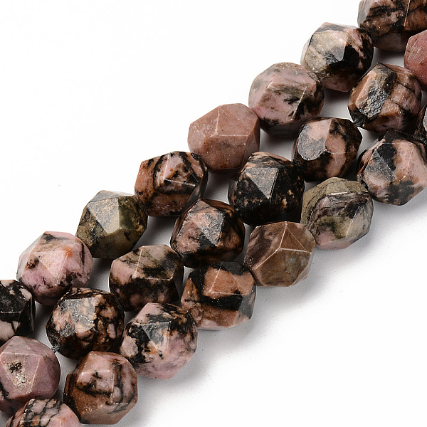 PandaHall Natural Rhodonite Beads Strands, Star Cut Round Beads, Faceted, 9~10x9mm, Hole: 1.2mm, about 36pcs/strand, 14.56 inch(37cm)...