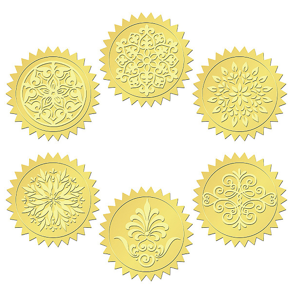 

PandaHall 6 Patterns Aluminium-foil Paper Adhesive Embossed Stickers, For Envelope Seal, Flower, 165x211mm, Stickers: 50mm, 12 sheets/set...