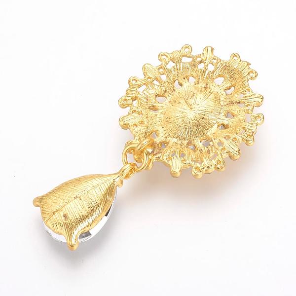 

PandaHall Alloy Flat Back Cabochons, with Acrylic Rhinestones, Oval and Teardrop, Golden, Faceted, Deep Sky Blue, 56x28x6mm, Pendant...