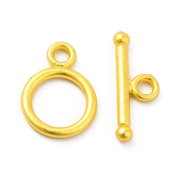 

PandaHall Rack Plating Alloy Toggle Clasps, Round Ring, Matte Gold Color, T Bar: 15.5x6x2mm, Hole: 1.8mm, Ring: 13.5x10x1.5mm, Hole: 1.8mm...