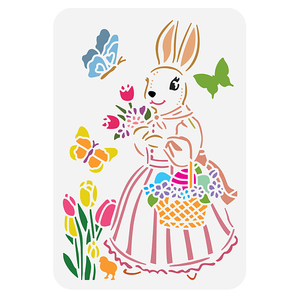 

PandaHall FINGERINSPIRE Easter Bunny Painting Stencil 8.3x11.7inch Reusable Rabbit Miss Easter Eggs Tulip Butterfly Chicks Drawing Template...