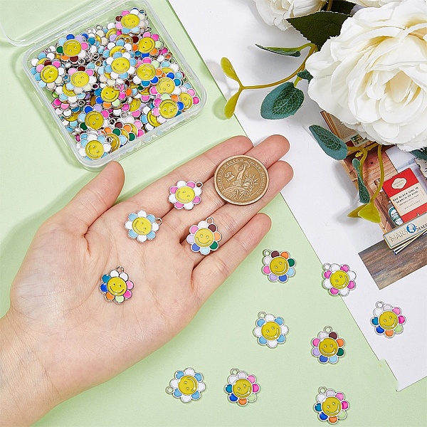 80Pcs 4 Colors  Alloy Enamel Charms