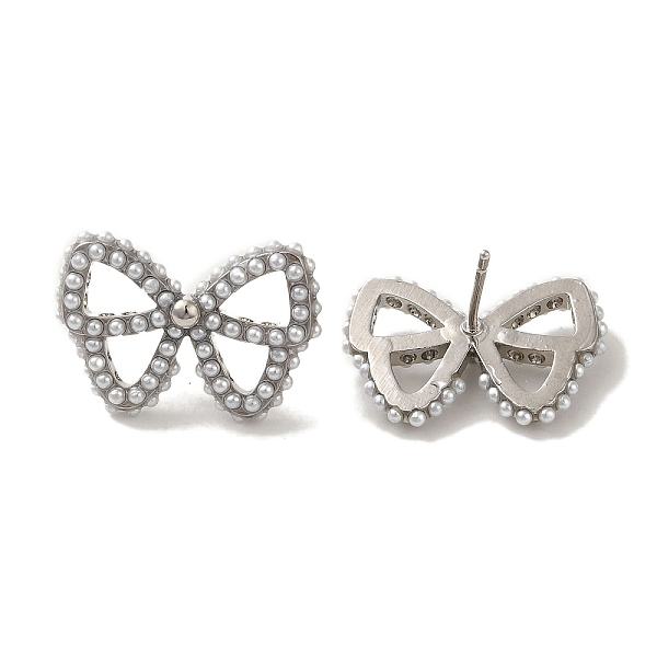 

PandaHall Rack Plating Brass Studs Earrings, with Plastic Beads, Long-Lasting Plated, Lead Free & Cadmium Free, Bowknot, Platinum, 16x23mm...