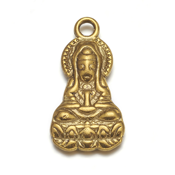

PandaHall Tibetan Style Alloy Pendants, Bodhisattva, Cadmium Free & Nickel Free & Lead Free, Antique Golden, 26x14x4mm, Hole: 2mm Alloy...