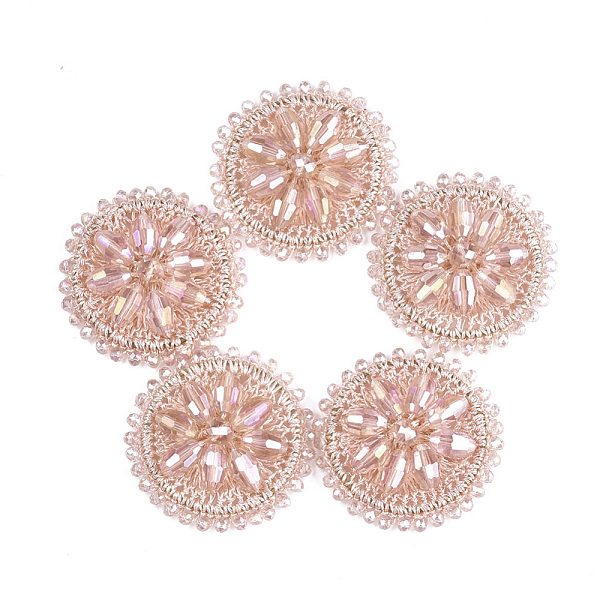 

PandaHall Glass Woven Pendants, Polyester Thread Covered with Brass Findings, Flat Round, Misty Rose, 47~50x12~14mm Brass+Glass Flat Round