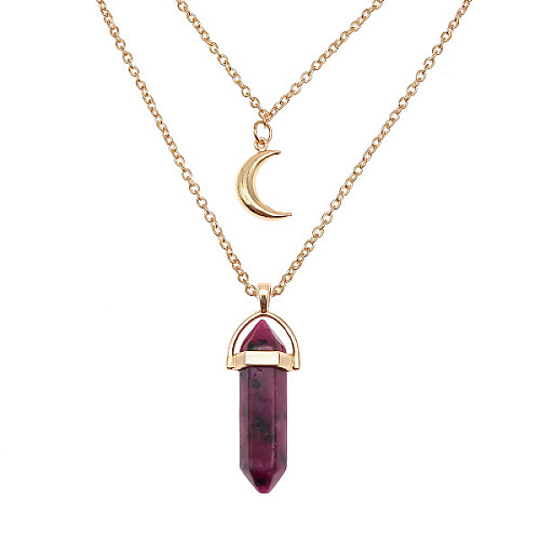 

PandaHall Dyed Natural Jasper Cone Pendant Double Layer Necklace, with Moon Charms, 19.69 inch(50cm) Jasper Cone