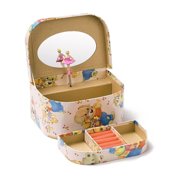 

PandaHall Hand Crank Musical Jewelry Cardboard Boxes, 2 Layer Storage Boxes with Pink Dancer and Mirror inside, for Girl's Gift, Rectangle..., White
