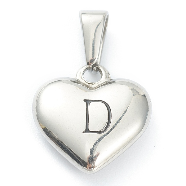 PandaHall 304 Stainless Steel Pendants, Heart with Black Letter, Stainless Steel Color, Letter. D, 16x16x4.5mm, Hole: 7x3mm 304 Stainless...