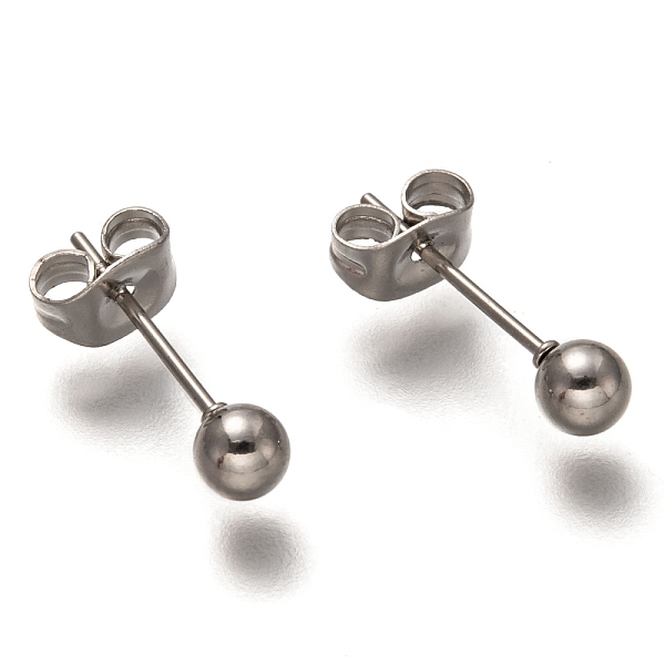 

PandaHall 304 Stainless Steel Ball Stud Earrings, Round, 16x4mm, Pin: 0.7mm 304 Stainless Steel Round