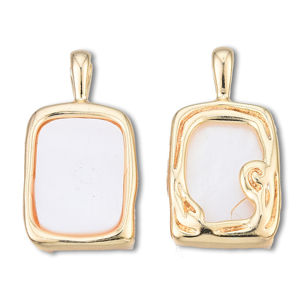 

PandaHall Brass Pendants, with Shell, Cadmium Free & Nickel Free & Lead Free, Seashell Color, Rectangle Charm, Real 18K Gold Plated...